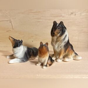 Collie Dog Bone China Figurine Set of Three